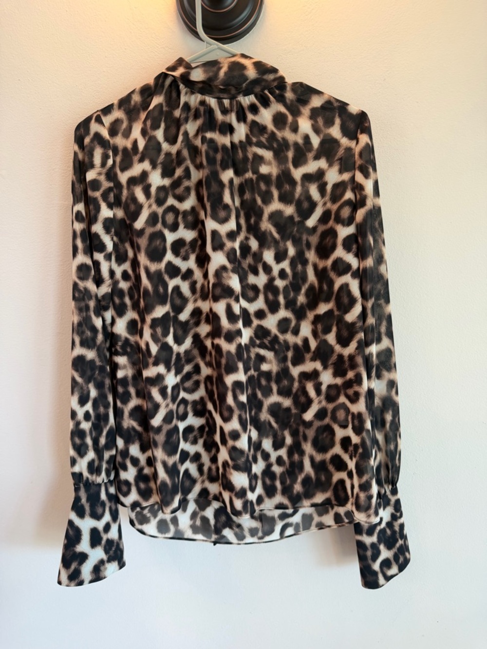 SER.O.YA Leopard Print Mock Tie Neck Blouse Brown Black XS
